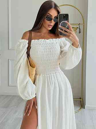 Жіноче романтичне плаття максі з натуральної тканини муслін 100% бавовна Біле, 42/44 Одеса