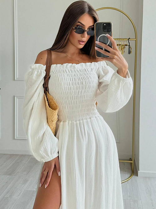 Жіноче романтичне плаття максі з натуральної тканини муслін 100% бавовна Біле, 42/44 Одеса - фото 6