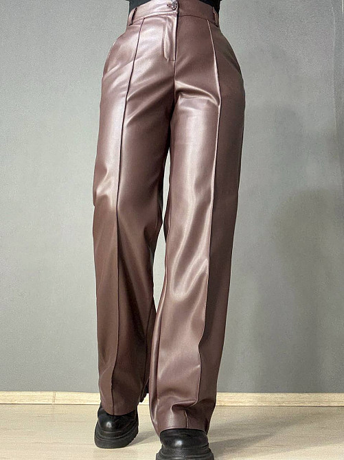 Брюки жіночі Gritana 201 з екошкіри прямі зі стрілкою коричневі, коричневий, L Київ - фото 6