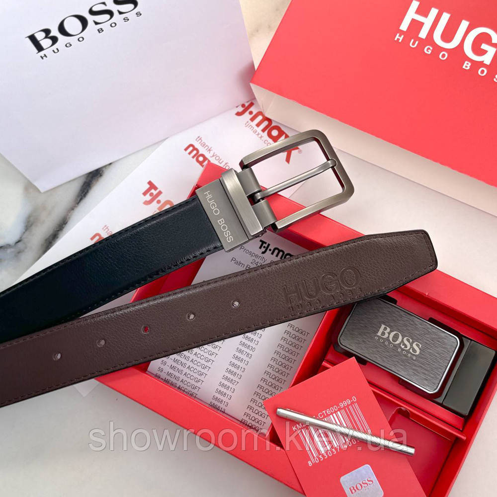 Чоловічий подарунковий набір (ремінь із двома пряжками) H.Boss (219) Київ - фото 6