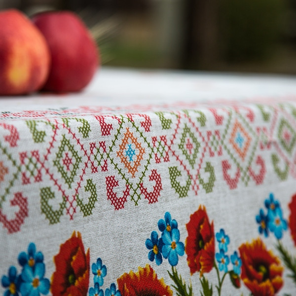 Скатертина Ecotton 150х200 см натуральна бавовняна Маки Український етно-стиль сірий Коломия - фото 2