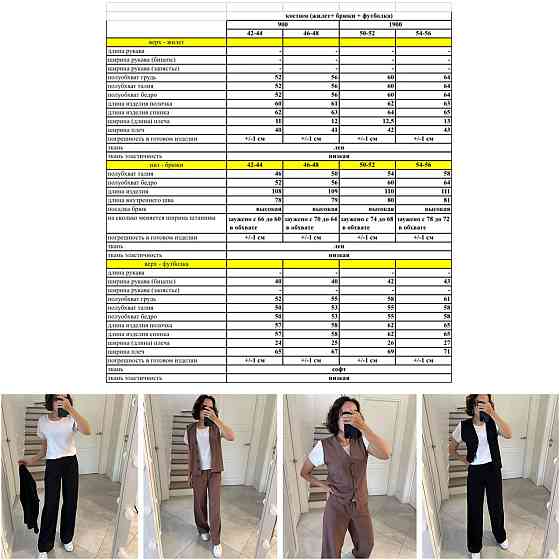 Жіночий легкий брючний костюм-трійка: жилет футболка та штани турецький натуральний льон + софт Чорний, 42/44 Одеса