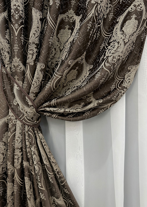 Комплект готових штор VR-Textil Парча № 1774ш Венге з бежевим 155х290 см 2 шт (33-0738) Київ - фото 5