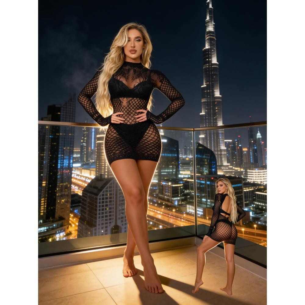 Сукня сіточка Star Night з довгими рукавами, чорна, OS (S-L) Sex Aura Київ - фото 8