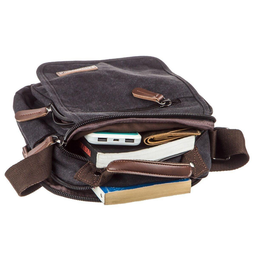 Універсальна текстильна чоловіча сумка на два відділення Vintage 20199 Чорна Київ - фото 5