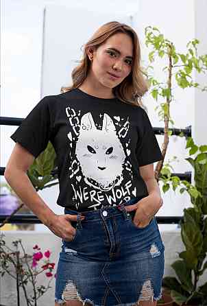 Футболка чоловіча з аніме принтом Вереволф Блакк Вхіте Прінт оверсайз (S/M/L) Чорний AnimeJ0511 Дніпро