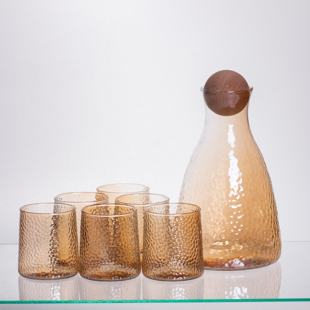Набір для напоїв графин з бамбуковою кришкою та 6 склянок, коричневий 64486-36 Коломия - фото 1