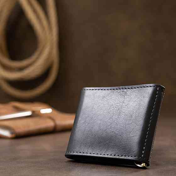 Шкіряний чоловічий затиск для грошей на магніті GRANDE PELLE 11546 Синій Київ