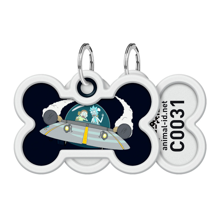 Адресник для собак і котів металевий WAUDOG Smart ID з QR-паспортом, малюнок "Рік і Морті 1", кістка, Д 40 Вінниця - фото 1