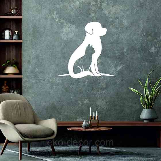 Декоративне настінне 3D Панно «Собака та кіт» Декор на стіну з об'ємом Київ