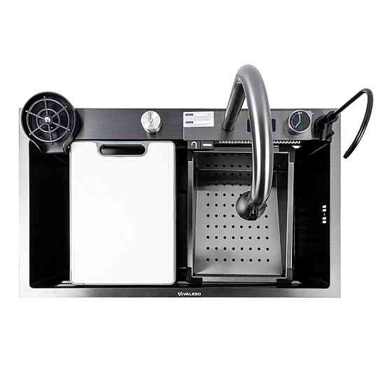 Кухонна мийка VALESO Handmade "Водоспад" 75*45G PVD чорний декор Коломыя