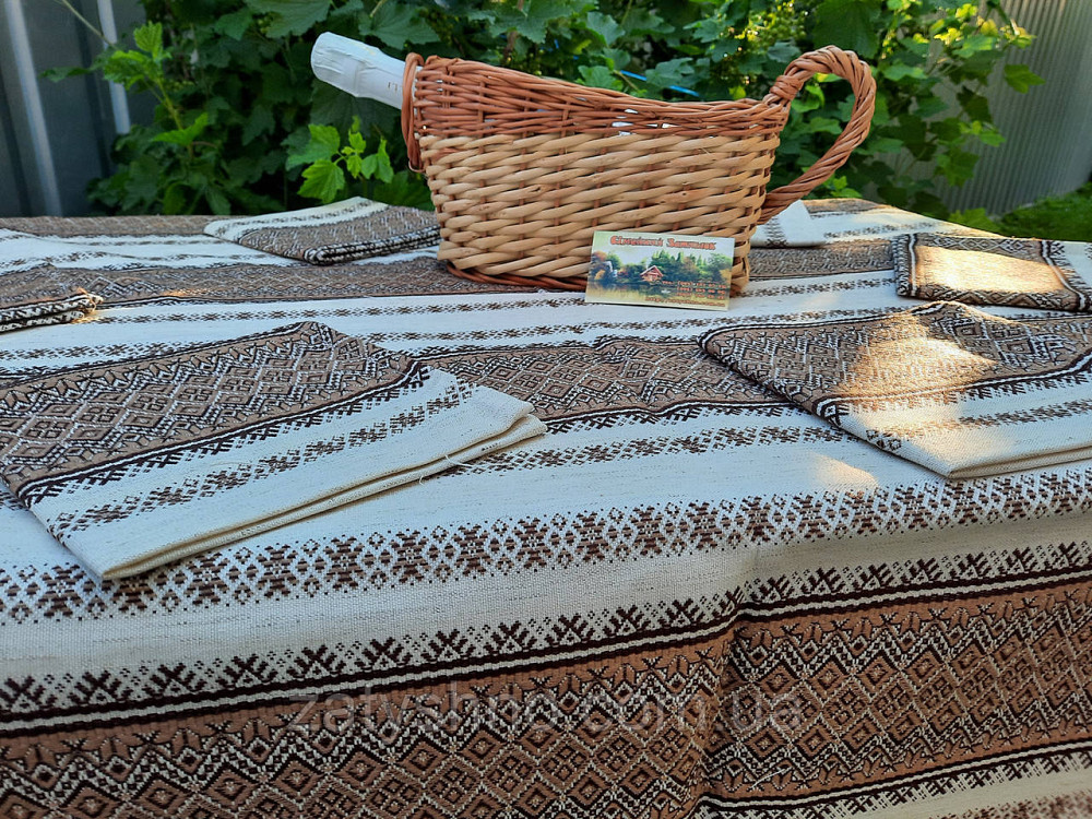 Вишита скатертина на кухонному столі в кавовому кольорі Київ - фото 4