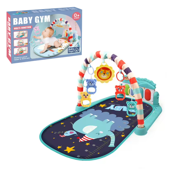 Коврик для детей с музыкальным пианино, игрушками, голубым принтом слона и измерительной шкалой роста Каменец-Подольский