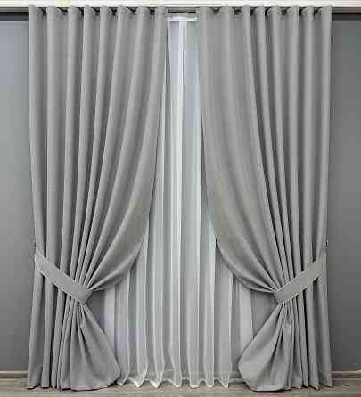 Комплект готових штор VR-Textil Блекаут двосторонній ASHEN NIGHT № 1845ш Сірий 200х290 см 2 шт (32-212) Київ