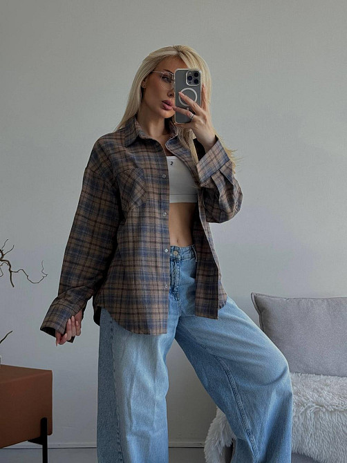 Жіноча трендова оверсайз сорочка у клітинку фланель Одеса - фото 12