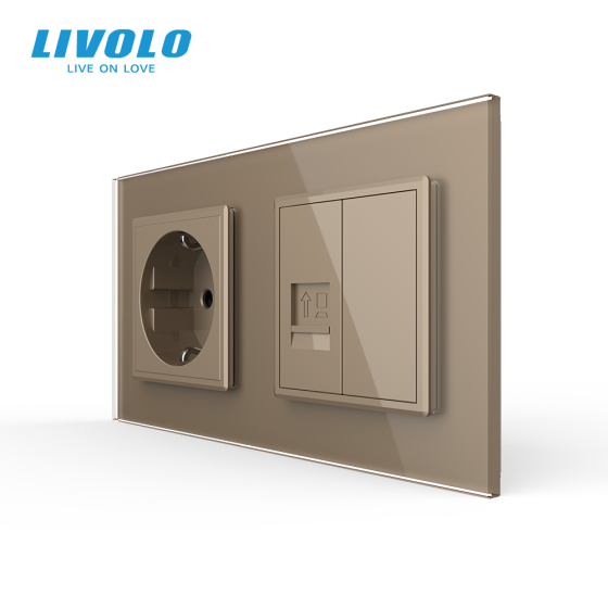 LIVOLO Розетка двомісна комбінована Силова Інтернет Livolo золото скло (VL-C7C1EUK01C-13) Коломия