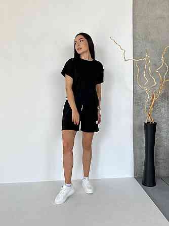 Женский летний прогулочный костюм двойка: футболка и шорты двунитка Черный, 48/52 Одесса