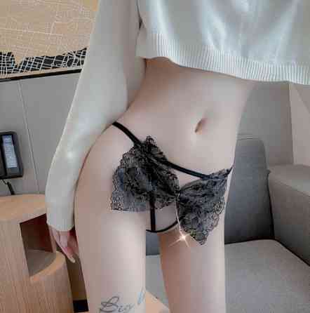 Еротичні трусики з розрізом чорні - розмір універсальний, резинка до 88см Київ