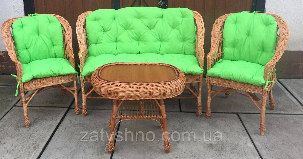 Комплект плетених меблів зі столом |  Меблі із салатовими накидками | меблі дачні Київ - фото 3