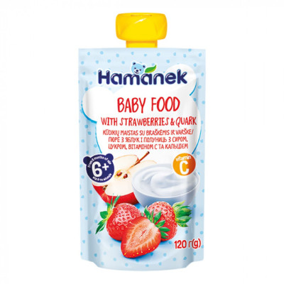 Дитяче пюре Hamanek Яблуко Полуниця Сир, 120 г (8595139783952) Вінниця - фото 1