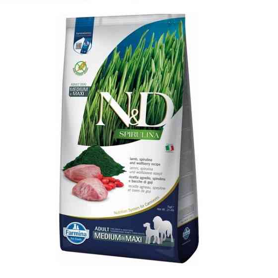 Сухий беззерновий корм Farmina N&D Spirulina для дорослих собак середніх і великих з ягням, спіруліною та ягодами годжі, 7 кг Київ