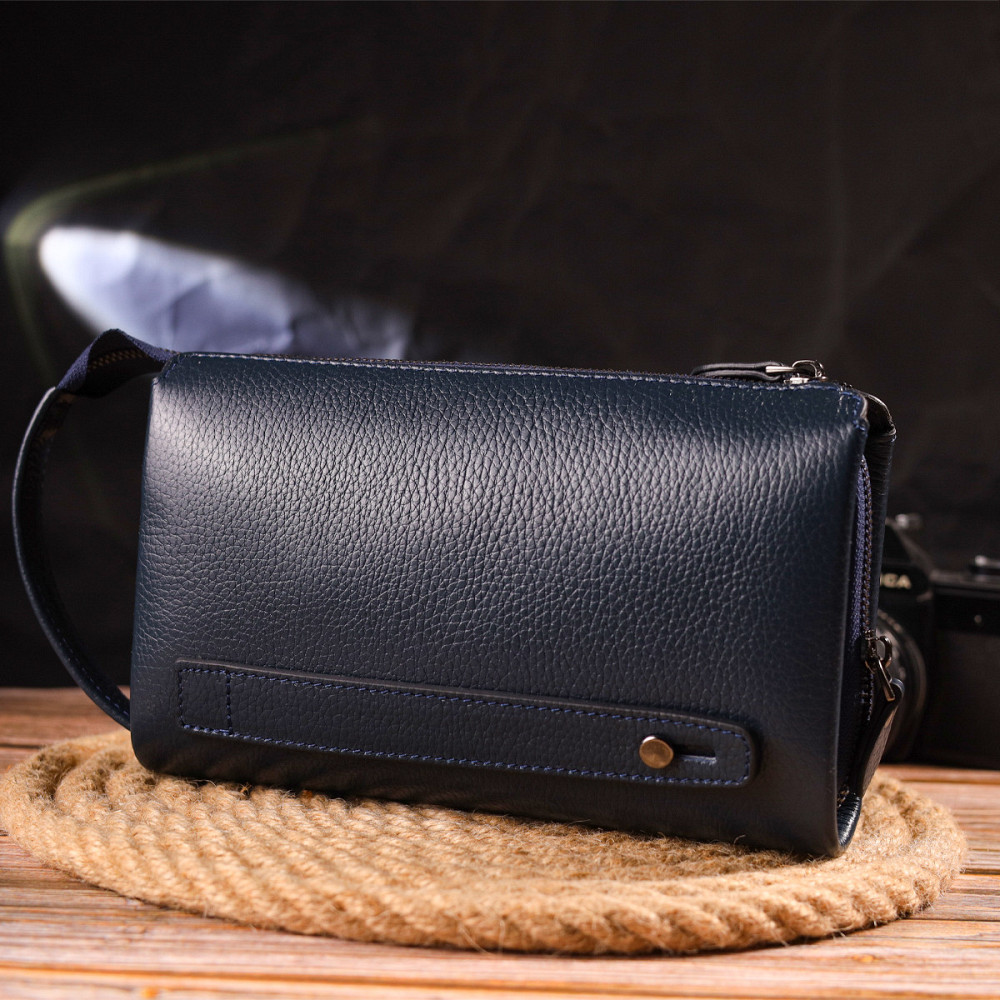 Современный мужской клатч из натуральной зернистой кожи CANPELLINI 21558 Синий Киев - изображение 10