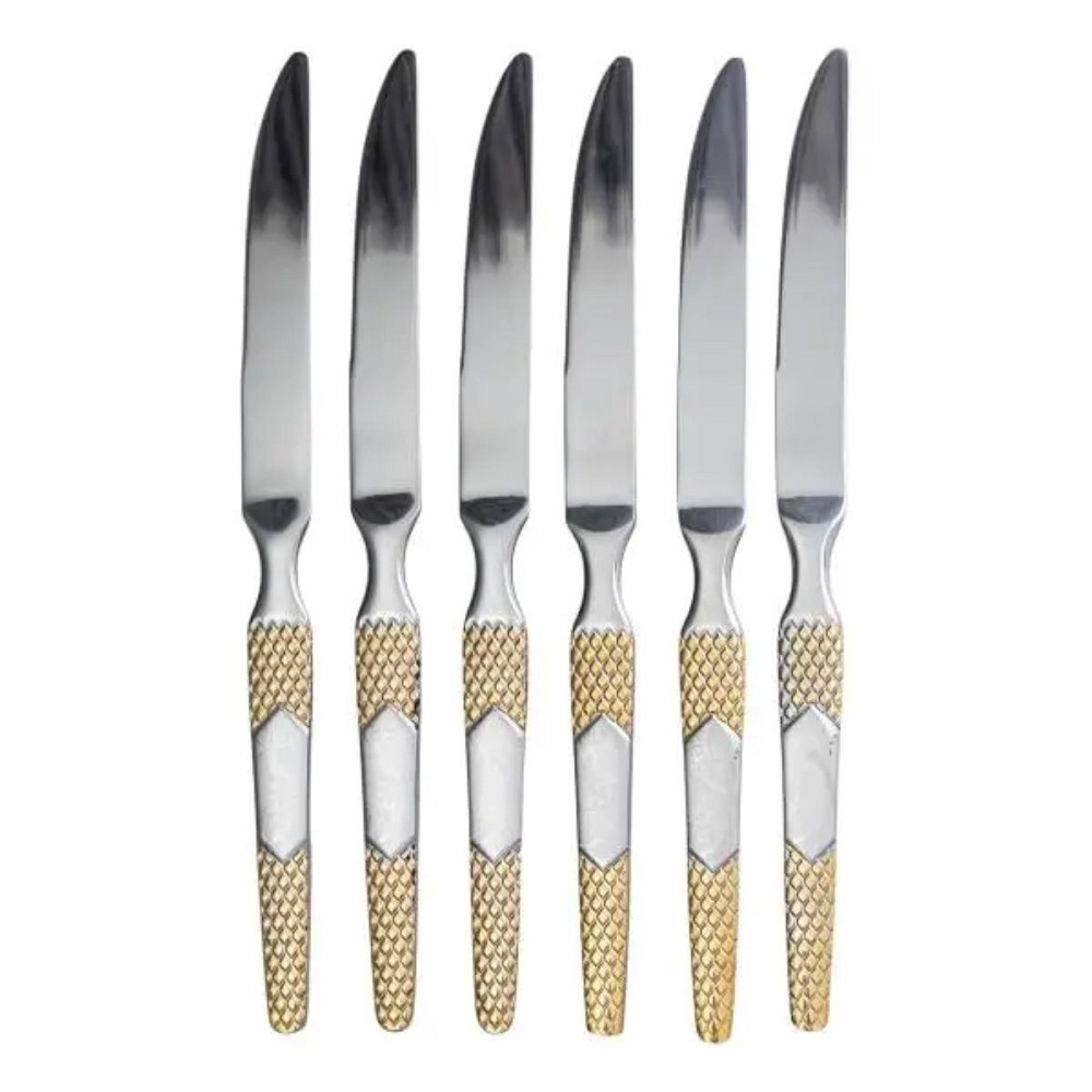 Набір столових ножів 6 штук ножі сервірувальні з нержавіючої сталі 22.7 см Срібло з золотом HP-20-36 Коломия - фото 1
