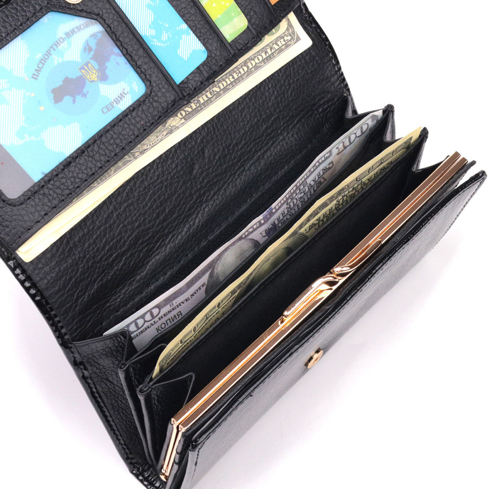 Лаковий жіночий гаманець з візитницею ST Leather 19403 Чорний Київ - фото 7