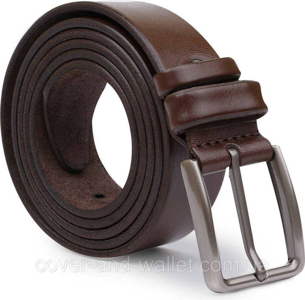 Довгий чоловічий ремінь батал з натуральної шкіри коричневого кольору 40 мм Puos Київ - фото 1