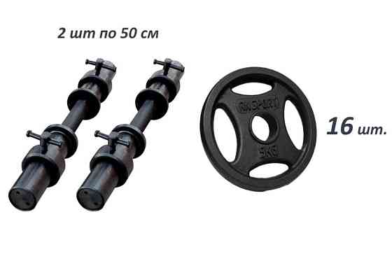 Гантелі олімпійські чавунні 2 по 46 кг Гантелі, гирі, штанги та диски металеві набірні Київ