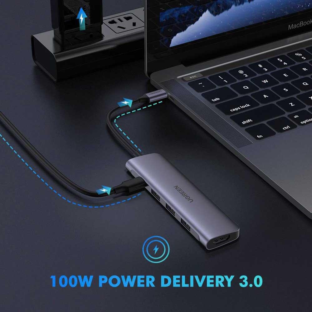 Многопортовый хаб Ugreen CM136 5-in-1 HUB Adapter 50209 (Серый, Type-C to 3xUSB 3.0/PD/4K HDMI) Николаев - изображение 7