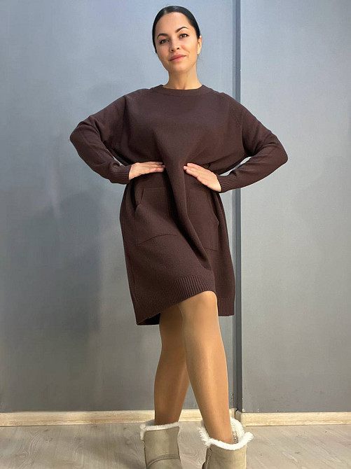 Платье женское LES ETOILES CLAIRES 8198 свитер оверсайз с карманами средняя длина one size, шоколад, one size Киев - изображение 4