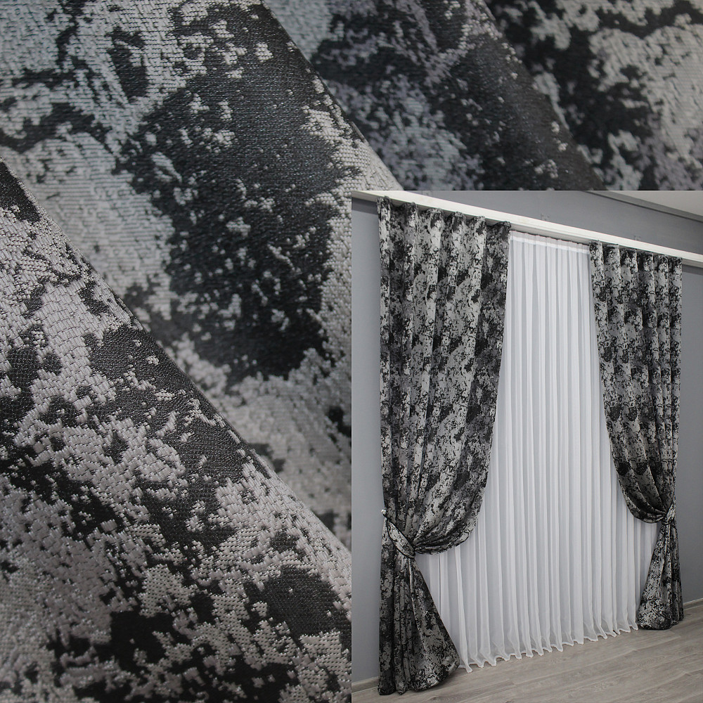 Комплект готовых штор VR-Textil Мрамор Al-7 № 1464ш Серый с черным 150х290 см 2 шт (33-0327) Киев - изображение 1
