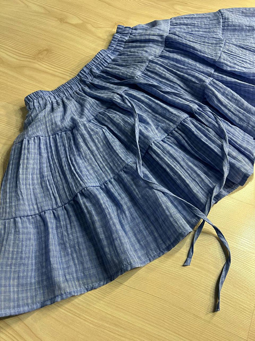 Костюм жіночий Xingyue 318-3 мусліновий у клітинку сорочка оверсайз і спідниця-шорти, блакитний, one size Київ - фото 10