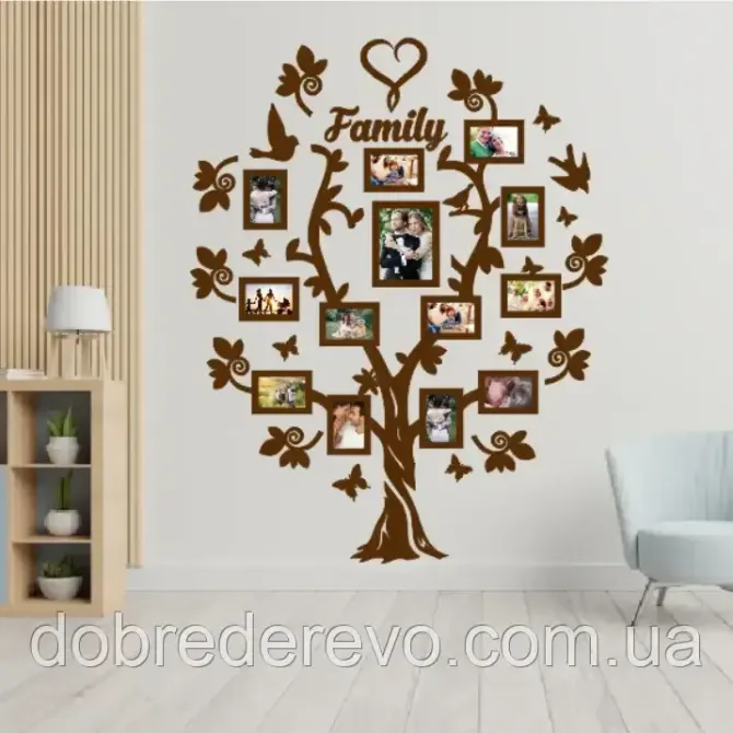 Семейное дерево сердце на 13 фото рамок, Родовое дерево wooden heart Вижница - изображение 1