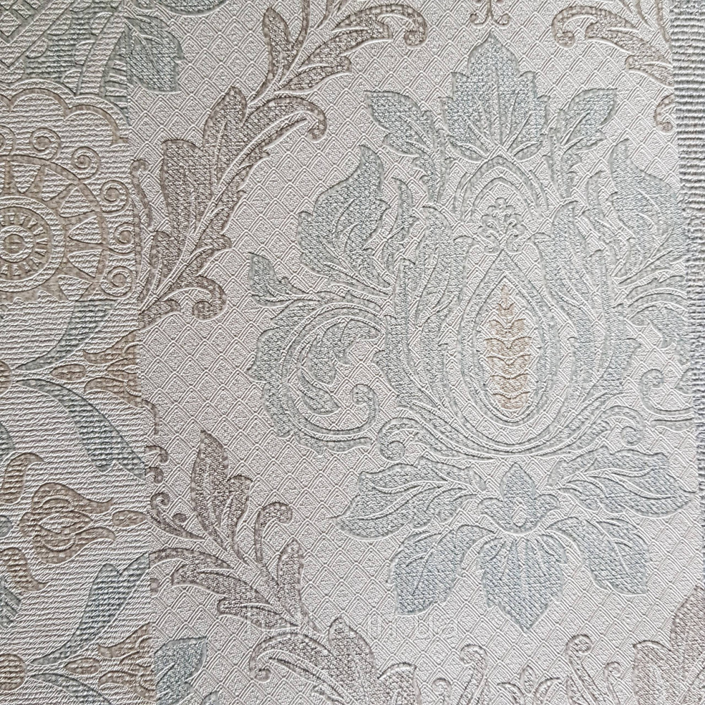 Шпалери метрові вінілові на флізелін Yuanlong Samsara східний стиль під килим блакитні срібло на білому 3д Київ - фото 1