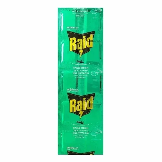 Пластины от комаров Raid с эвкалиптом 10 шт для электрофумигатора, защита от комаров в помещении Харьков
