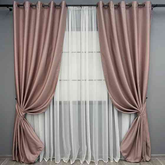 Комплект штор на люверсах VR-Textil Рогожка TERRA LUXE № 1863ш Пудровый 150х270 см 2 шт (37-0278) Киев