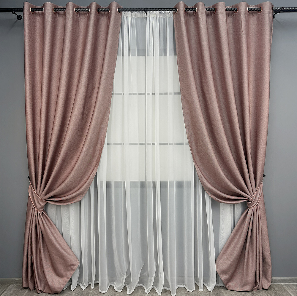 Комплект штор на люверсах VR-Textil Рогожка TERRA LUXE № 1863ш Пудровый 150х270 см 2 шт (37-0278) Киев - изображение 2