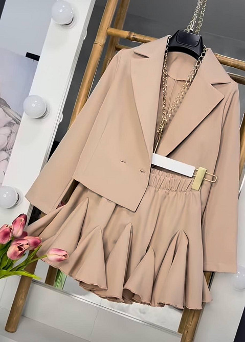 Женский базовый костюм двойка креп-костюмка Беж, 46/48 Одесса - изображение 1