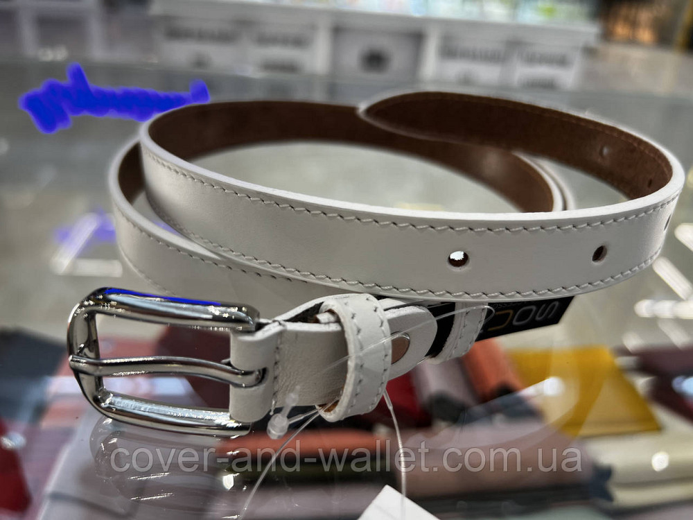 Узкий кожаный женский ремень белого цвета 20 мм Puos Киев - изображение 4