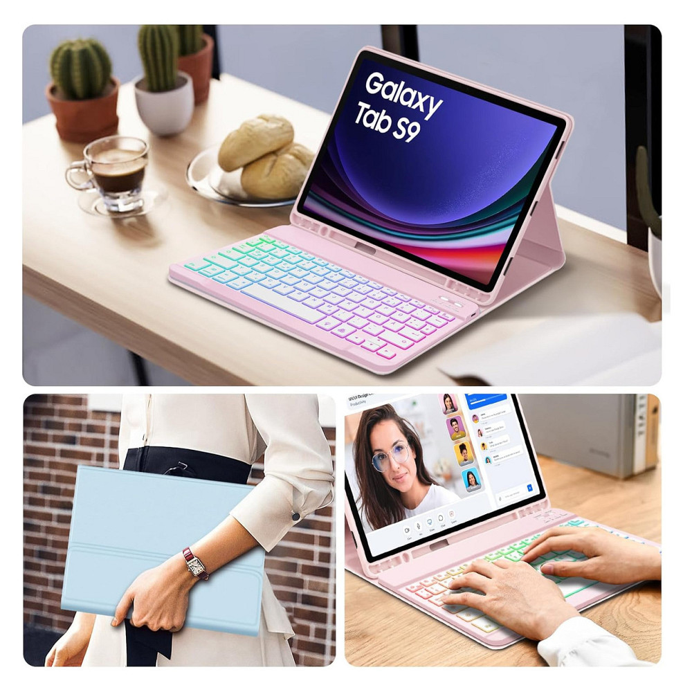 Клавіатурний чохол чохол-клавіатура GOOJODOQ для Samsung Galaxy Tab S9 11 Рожевий QWERTZ Bluetooth RGB знімна клавіатура Київ - фото 2