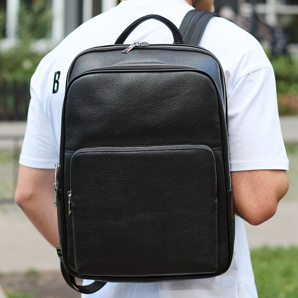 Чорний шкіряний рюкзак для чоловіків для ноутбука Киев - изображение 2