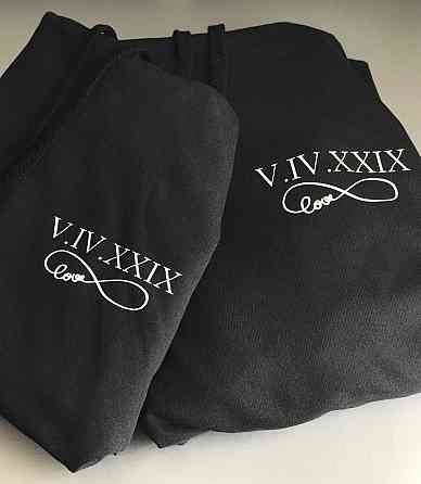 Парні толстовки з капюшоном для хлопця та дівчини з індивідуальними датами та нескінченністю Чернівці