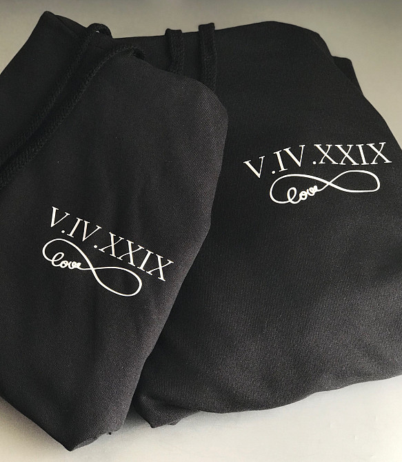 Парні толстовки з капюшоном для хлопця та дівчини з індивідуальними датами та нескінченністю Чернівці - фото 1