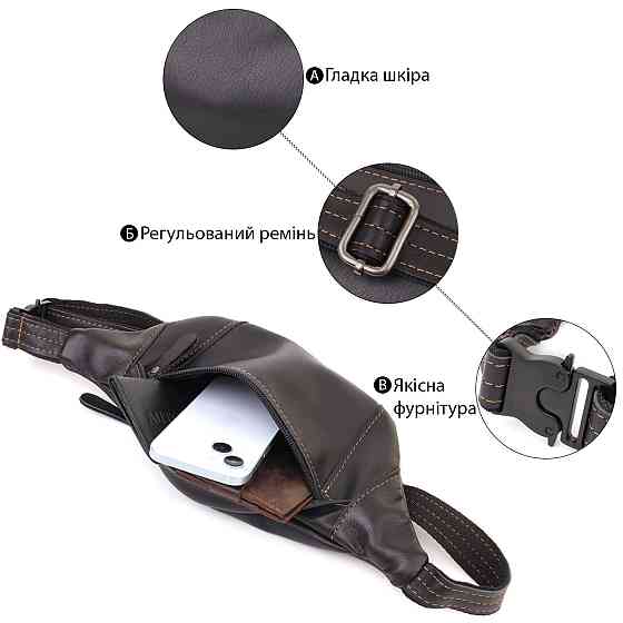 Мужская сумка-бананка из натуральной гладкой кожи Shvigel 23125 Черный Киев