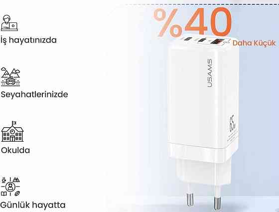 Зарядное устройство USAMS US - CC1101USB / 2 Tyre -C,QC/PD,65W. Киев