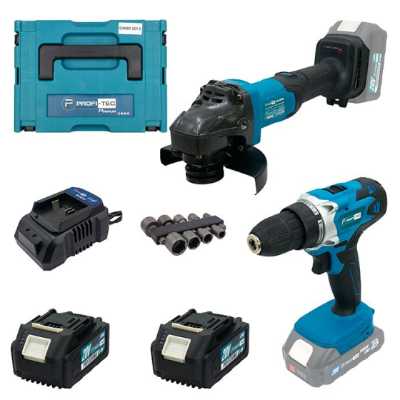 Акумуляторний набір інструментів PROFI-TEC Combo Set 2/8 POWERLine (PCD2820V, DGA201BL) : з АКБ 2шт-20V 4.0 Ач+ЗП Київ