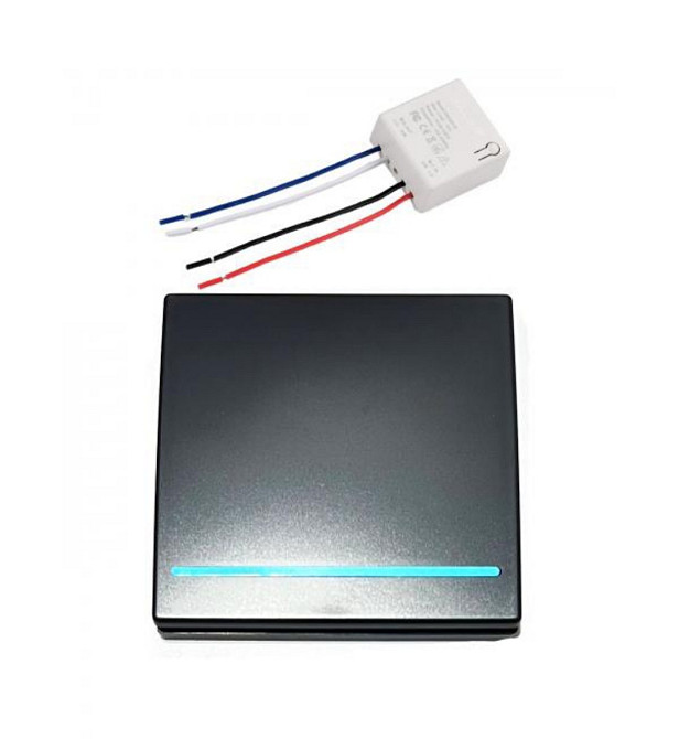 Беспроводной настенный выключатель света Smart RF433MHz с реле 220В 10А, одноклавишный, на батарейке CR2032, черный Киев - изображение 1