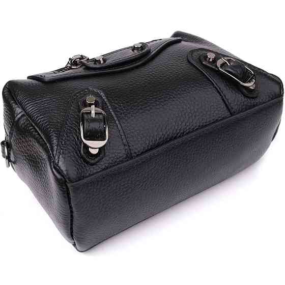 Модна жіноча сумка з натуральної шкіри з актуальним декором Vintage 22922 Чорний Київ